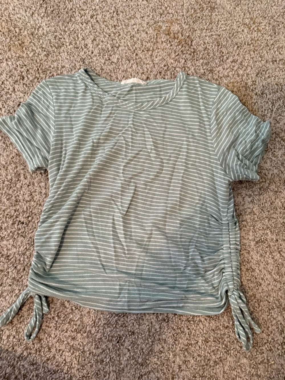 Forever 21 Sage Green & White Striped Short Sleeve Tie-Side Tee